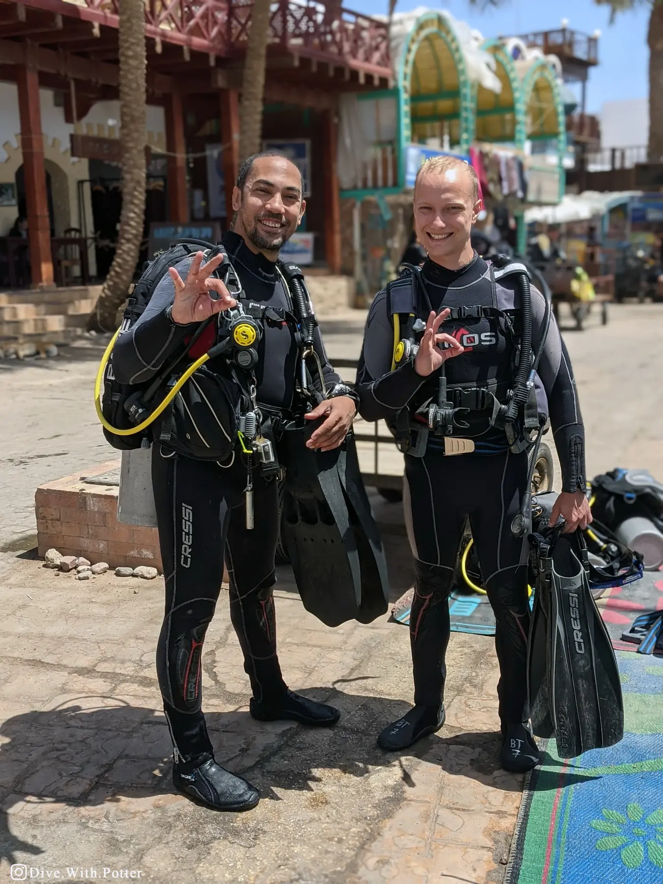 Divers preparing to descend